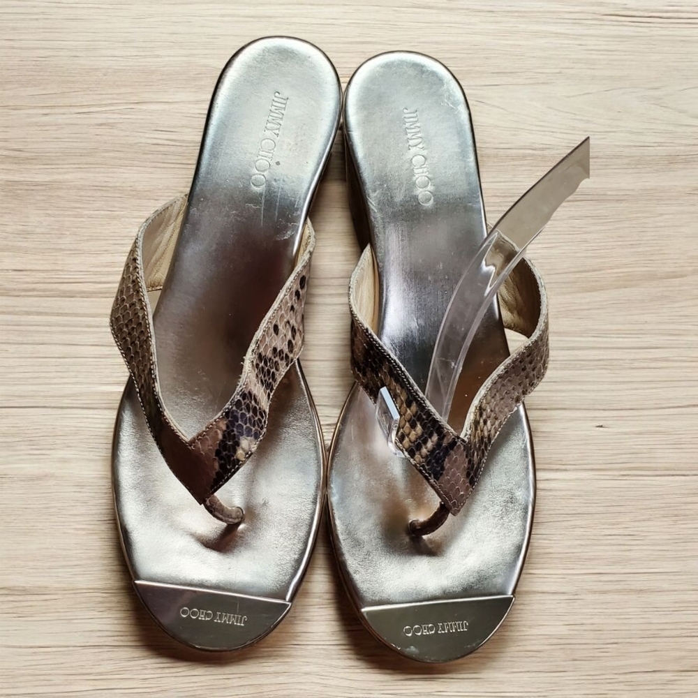 Jimmy Choo Python Embossed Leather Gold & Brown C… - image 2